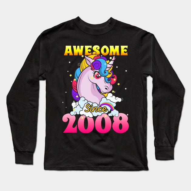 Funny Awesome Unicorn Since 2008 Cute Gift Long Sleeve T-Shirt by saugiohoc994